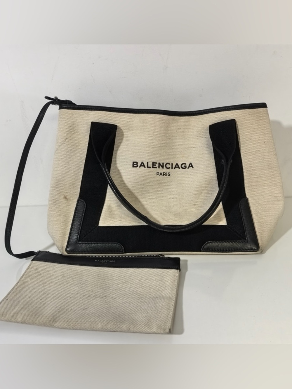 Pre-Owned Balenciaga Canvas Leather Trim Tote Bag With Pouch